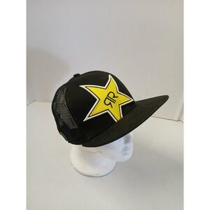 Rockstar Energy Snapback Trucker Hat One Size Fits Most Black w Yellow Star